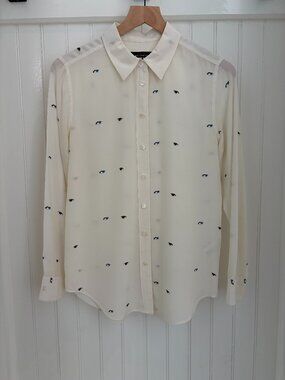 Kate Moss Equipment Starman Eye Print Silk Slim Signature Blouse Ivory XS